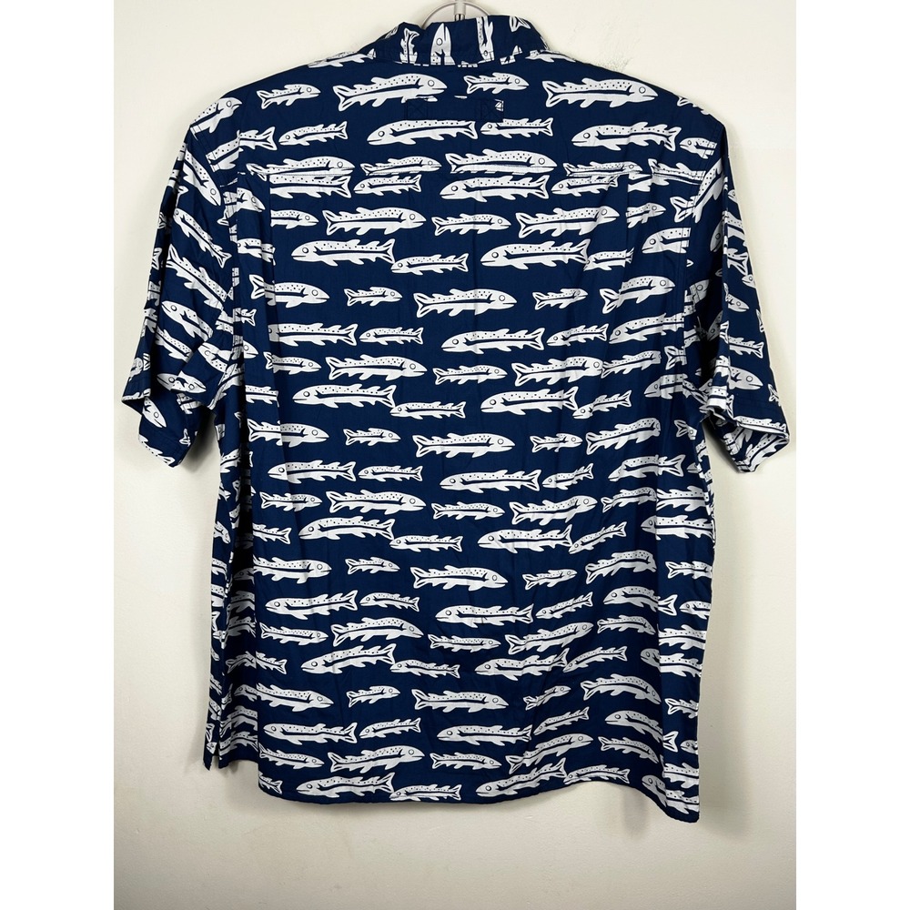 Duluth Trading Co BBQ Shirt Mens XL Tall Relaxed Fit Blue Fish Print NWT - Picture 5 of 9